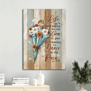 Christian Wall Art: Jesus Portrait Poster Home Decor Gift - Blue Umbrella & Camellia Flower  Poster Home Decor Gift - Inspiring Quote for Christians