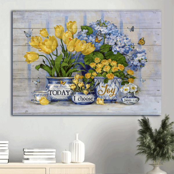 Christian Home Decor: Jesus Landscape Poster with Blue Hydrangea and Butterfly  Poster Home Decor Gift – Today I Choose Joy Wall Art Print