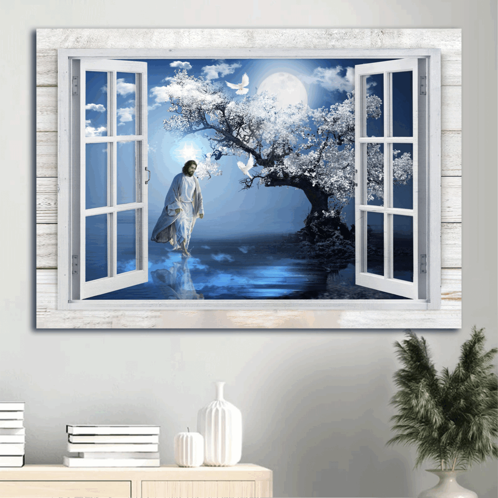 Jesus Landscape Poster: Blue Night Magic Tree Full Moon White Dove Poster Home Decor Gift – Gift for Christian Wall Art Jesus Landscape Poster: Blue Night Magic Tree Full Moon White Dove Poster Home Decor Gift – Gift for Christian Wall Art