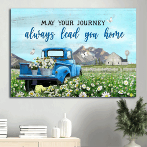 Christian Home Decor Gift: Jesus Landscape Poster with Blue Ladybug Car Daisy Field and Beautiful Sky  Poster Home Decor Gift - Christian Wall Art