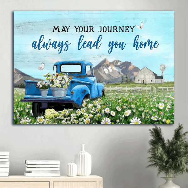 Christian Home Decor Gift: Jesus Landscape Poster with Blue Ladybug Car Daisy Field and Beautiful Sky  Poster Home Decor Gift – Christian Wall Art