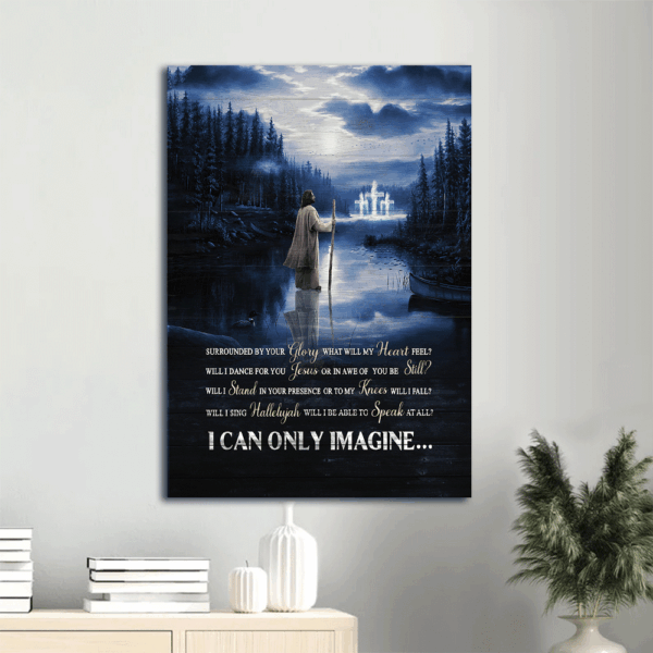 Jesus Portrait Poster Home Decor Gift – Blue Night Stunning Forest Walking on Water  Poster Home Decor Gift – Gift for Christian – I Can Only Imagine – Wall Art