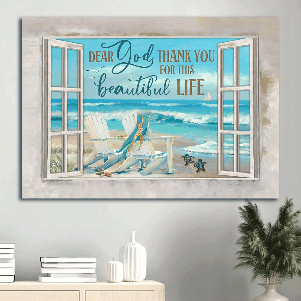 Christian Home Decor Gift: Jesus Landscape Poster with Blue Ocean Drawing and Turtle Poster Home Decor Gift – Thank You for This Beautiful Life Christian Home Decor Gift: Jesus Landscape Poster with Blue Ocean Drawing and Turtle Poster Home Decor Gift – Thank You for This Beautiful Life