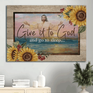 Blue Ocean Jesus Landscape Poster: Christian Wall Art Gift with Watercolor Sunflower  Poster Home Decor Gift