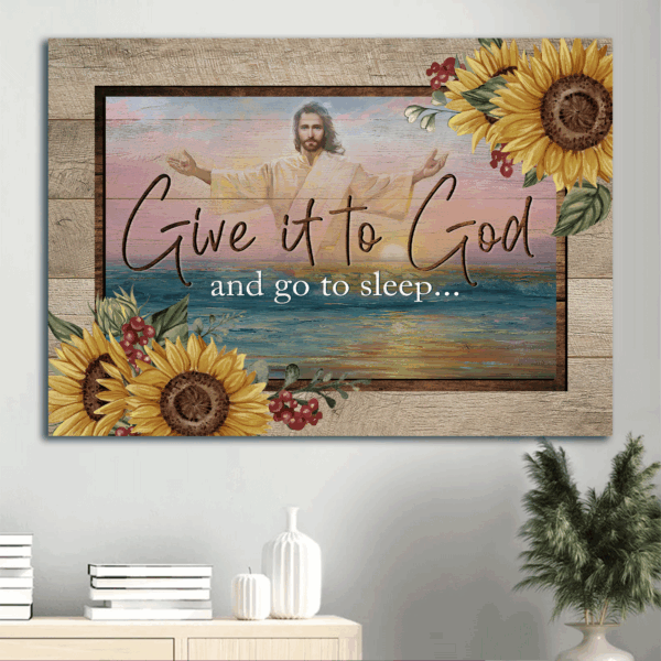 Blue Ocean Jesus Landscape Poster: Christian Wall Art Gift with Watercolor Sunflower  Poster Home Decor Gift