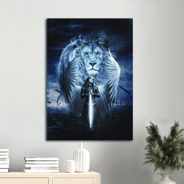 Jesus Portrait Poster Home Decor Gift – Woman Warrior Lion of Judah Stunning Wings  Poster Home Decor Gift – Christian Wall Art