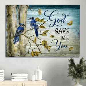 Jesus Landscape Poster Home Decor Gift - Blue Jay Couple Autumn Tree  Poster Home Decor Gift - Gift for Christian - God Gave Me You Wall Art