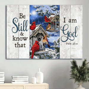 Jesus Landscape Poster Home Decor Gift - Blue Night Cardinal Drawing Birdhouse  Poster Home Decor Gift - Christian Wall Art