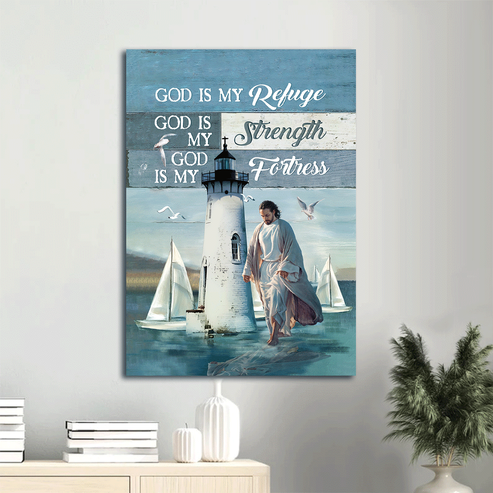 Jesus Portrait Poster Home Decor Gift – Blue Ocean Theme with Lighthouse Seagulls and God is my Refuge Quote – Christian Wall Art Prints Jesus Portrait Poster Home Decor Gift – Blue Ocean Theme with Lighthouse Seagulls and God is my Refuge Quote – Christian Wall Art Prints