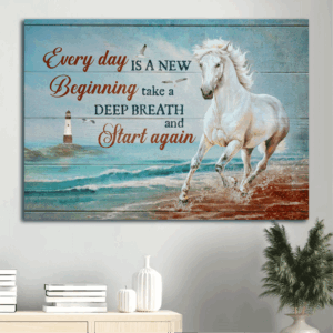 Christian Landscape Poster Home Decor Gift - Blue Ocean Running Horse Lighthouse  Poster Home Decor Gift - Christian Wall Art for Every Day - Gift for Christian
