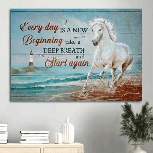 Christian Landscape Poster Home Decor Gift – Blue Ocean Running Horse Lighthouse  Poster Home Decor Gift – Christian Wall Art for Every Day – Gift for Christian