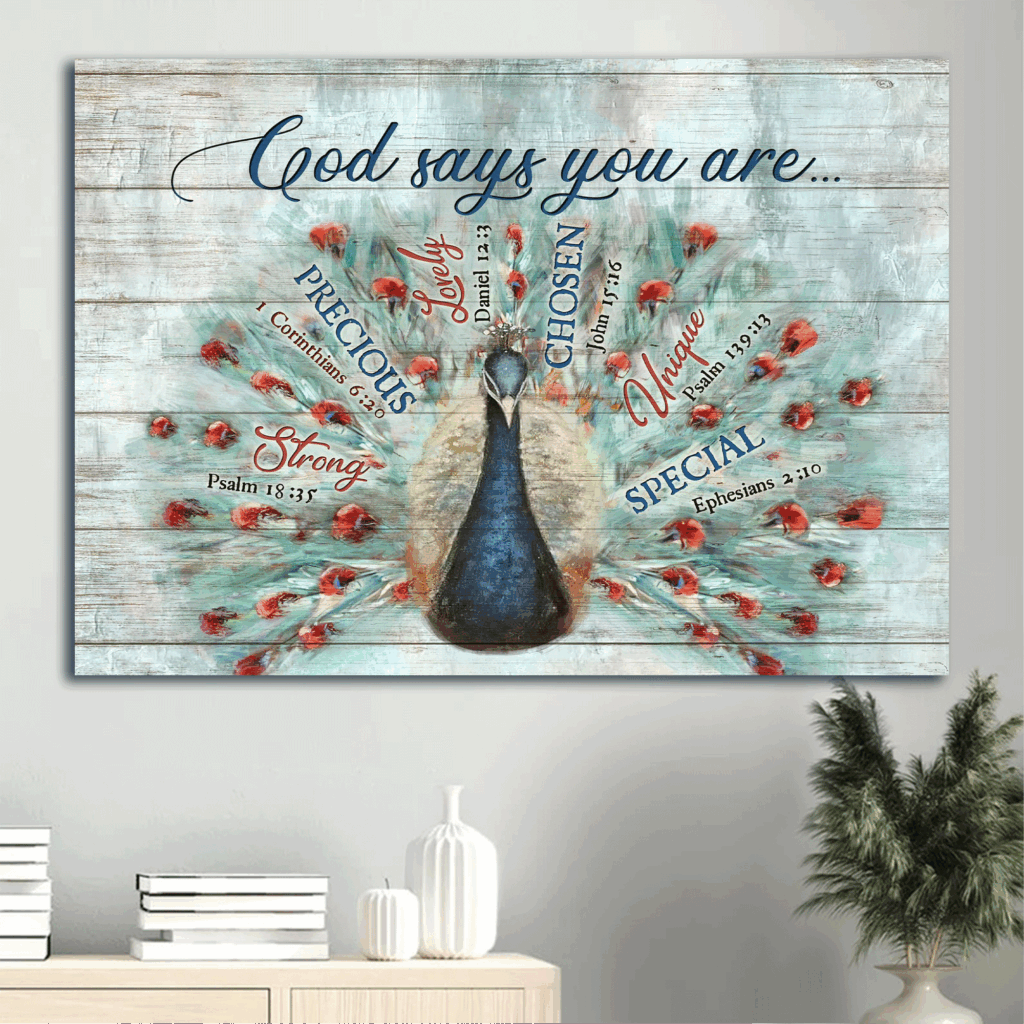 Blue Peacock Jesus Landscape Poster with Bible Verses – Vintage Christian Home Decor Wall Art Blue Peacock Jesus Landscape Poster with Bible Verses – Vintage Christian Home Decor Wall Art