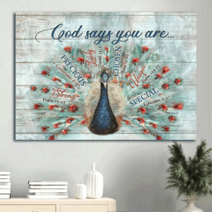Blue Peacock Jesus Landscape Poster with Bible Verses - Vintage Christian Home Decor Wall Art
