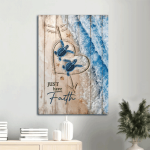 Christian Home Decor Gift: Jesus Portrait Poster - Blue Turtle Heart Beach Painting
