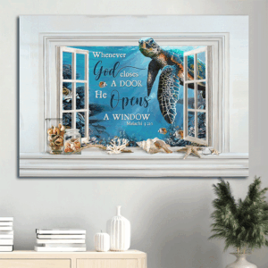 Jesus Landscape Poster - Blue Turtle Ocean Painting  Poster Home Decor Gift - Christian Wall Art Gift