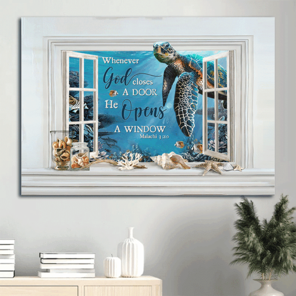 Jesus Landscape Poster – Blue Turtle Ocean Painting  Poster Home Decor Gift – Christian Wall Art Gift