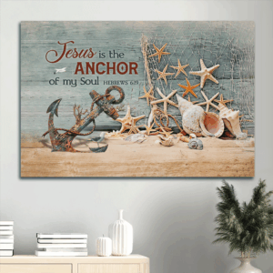 Jesus Landscape Poster Home Decor Gift: Christian Wall Art with Boat Anchor Sea Stars and Seashells