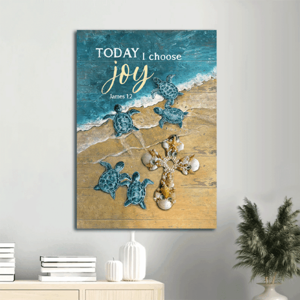 Christian Home Decor Gift: Jesus Portrait Poster with Blue Turtle and Cross Symbol