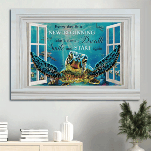 Christian Wall Art: Jesus Landscape Poster Home Decor Gift - Blue Turtle Ocean Painting  Poster Home Decor Gift - New Beginning Landscape Prints