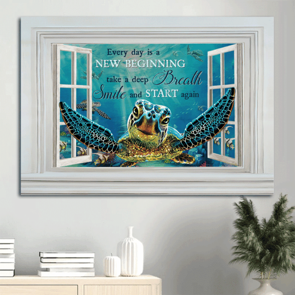 Christian Wall Art: Jesus Landscape Poster Home Decor Gift – Blue Turtle Ocean Painting  Poster Home Decor Gift – New Beginning Landscape Prints
