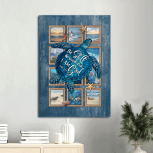 Christian Home Decor Gift: Jesus Portrait Poster with Blue Sea Turtle and Colorful Starfish - Be Still and Know Wall Art