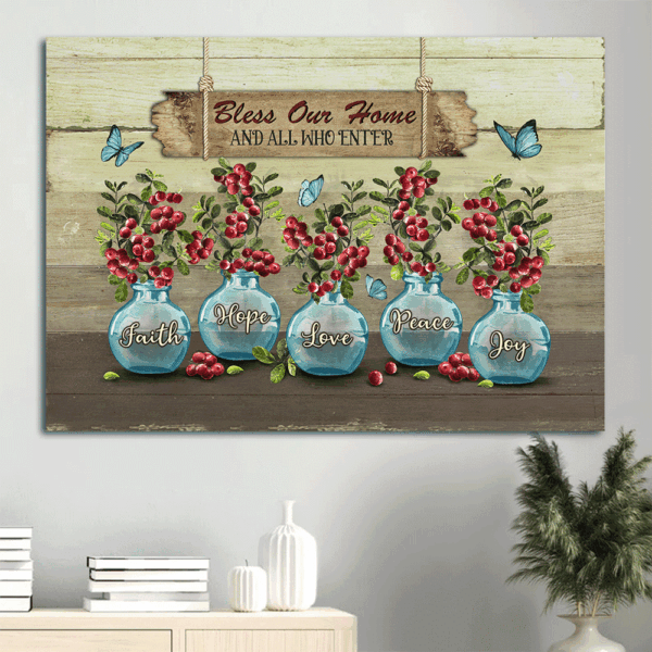 Christian Home Decor Gift: Jesus Landscape Poster with Blue Vase and Butterfly  Poster Home Decor Gift – Bless Our Home Wall Art