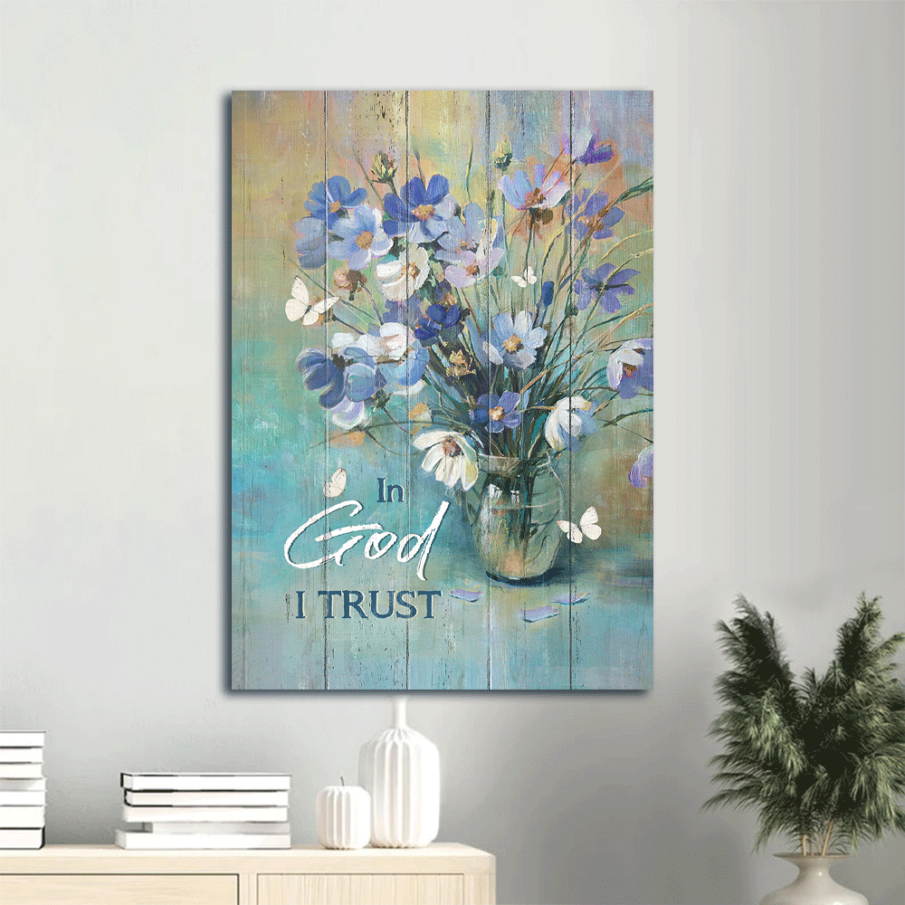 Christian Home Decor Gift: Jesus Portrait Poster with Blue Flower and White Butterfly – In God I Trust Wall Art Christian Home Decor Gift: Jesus Portrait Poster with Blue Flower and White Butterfly – In God I Trust Wall Art