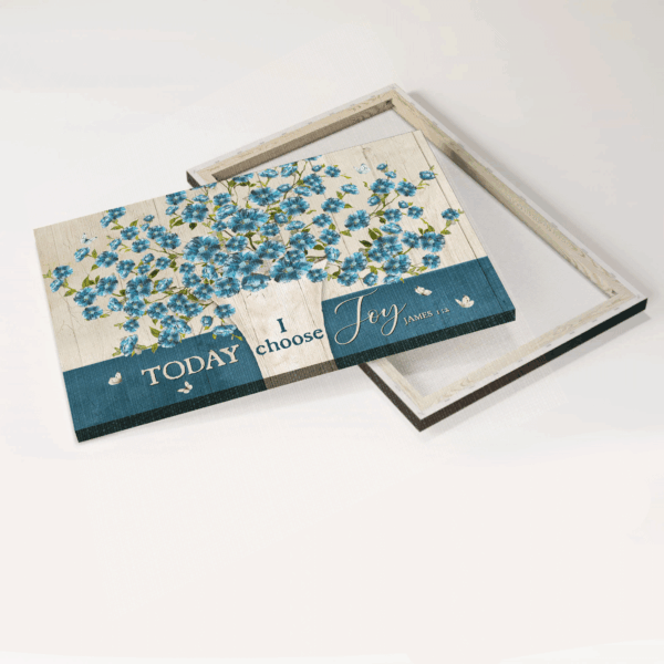 Christian Landscape Poster Home Decor Gift – Blue Flax Flower Painting with White Butterfly – Today I Choose Joy
