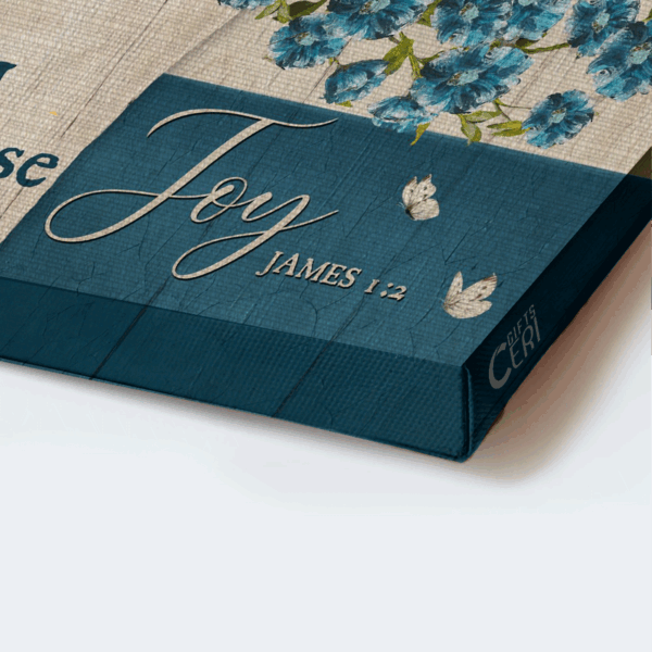 Christian Landscape Poster Home Decor Gift – Blue Flax Flower Painting with White Butterfly – Today I Choose Joy