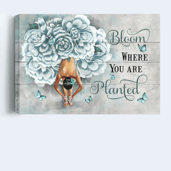 Christian Home Decor Gift: Jesus & Butterfly Landscape Poster in Blue Flower Dress – Ballet Drawing – Bloom Where You Are Planted