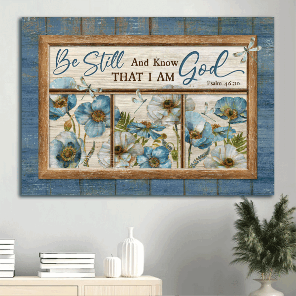 Christian Home Decor: Jesus & Dragonfly Landscape Posters – Blue Flower Garden Gifts
