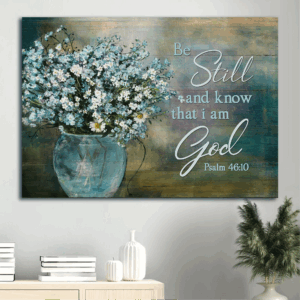 Christian Home Decor Gift Poster - Jesus Landscape with Bible Verse - Blue Flower & Daisy Design