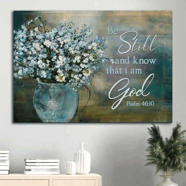Christian Home Decor Gift Poster – Jesus Landscape with Bible Verse – Blue Flower & Daisy Design