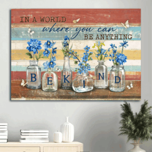 Jesus Landscape Poster: Blue Flower Drawing in Crystal Bottle  Poster Home Decor Gift - Christian Gift for Home Decor & Wall Art