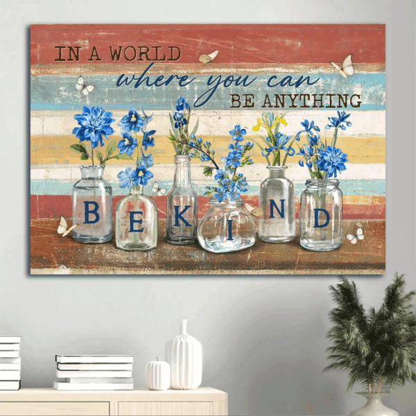 Jesus Landscape Poster: Blue Flower Drawing in Crystal Bottle  Poster Home Decor Gift – Christian Gift for Home Decor & Wall Art