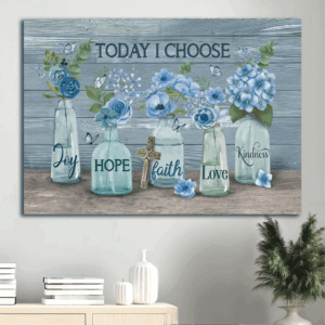 Christian Home Decor Gift - Jesus Landscape Poster with Blue Flower Garden and Crystal Vase