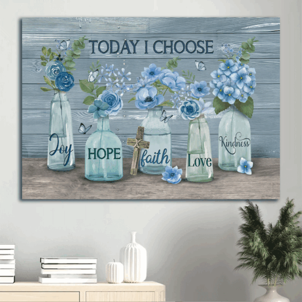 Christian Home Decor Gift – Jesus Landscape Poster with Blue Flower Garden and Crystal Vase