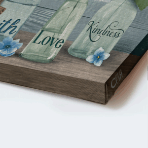 Christian Home Decor Gift - Jesus Landscape Poster with Blue Flower Garden and Crystal Vase 1