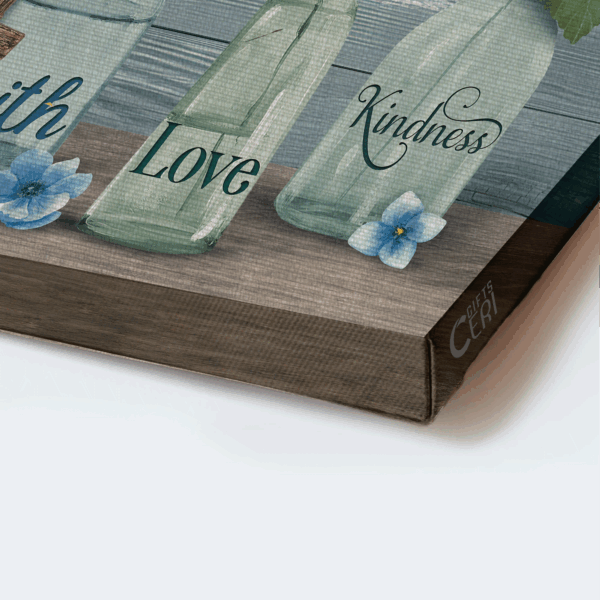 Christian Home Decor Gift – Jesus Landscape Poster with Blue Flower Garden and Crystal Vase