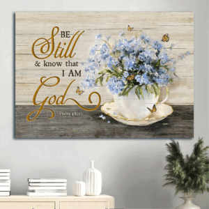Christian Home Decor Gift: Jesus Landscape Poster with Blue Flower Painting and Monarch Butterfly - Abstract Art