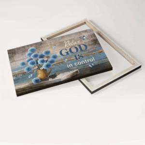 God is in Control Jesus Landscape Poster - Blue Flowers Abstract Butterfly Vintage Painting - Christian Home Decor Gift 3