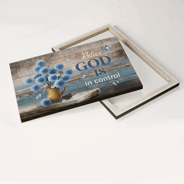 God is in Control Jesus Landscape Poster – Blue Flowers Abstract Butterfly Vintage Painting – Christian Home Decor Gift