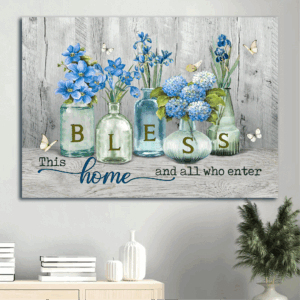 Christian Home Decor Gift: Jesus Landscape Poster with Blue Hydrangea & Butterfly