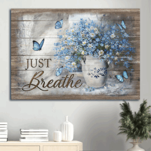 Christian Home Decor Gift: Jesus Landscape Poster with Blue Flower Vase Daisy Drawing and Vintage Painting