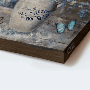 Christian Home Decor Gift: Jesus Landscape Poster with Blue Flower Vase Daisy Drawing and Vintage Painting 1