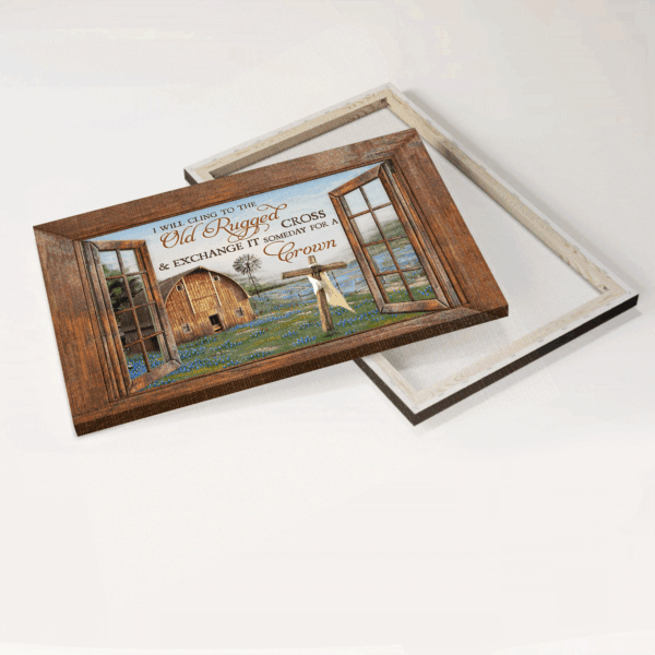 Vintage Jesus Landscape Poster – Christian Home Decor Gift with Blue Flower and Wooden Window