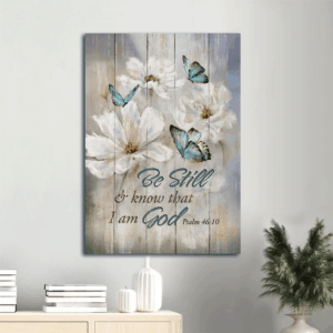 Christian Home Decor Gift: Jesus Portrait Poster with Blue Butterfly & White Flower - Vintage  Poster Home Decor Gift Art Be Still & Know - Wall Art Prints