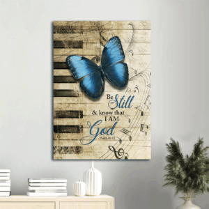 Christian Jesus Portrait Poster Home Decor Gift- Blue Butterfly & Piano Keys  Poster Home Decor Gift- Be Still I Am God Wall Art