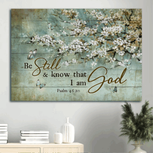 Blue Butterfly Jesus Landscape Poster - Vintage Painting Home Decor Gift for Christians - Be Still and Know God