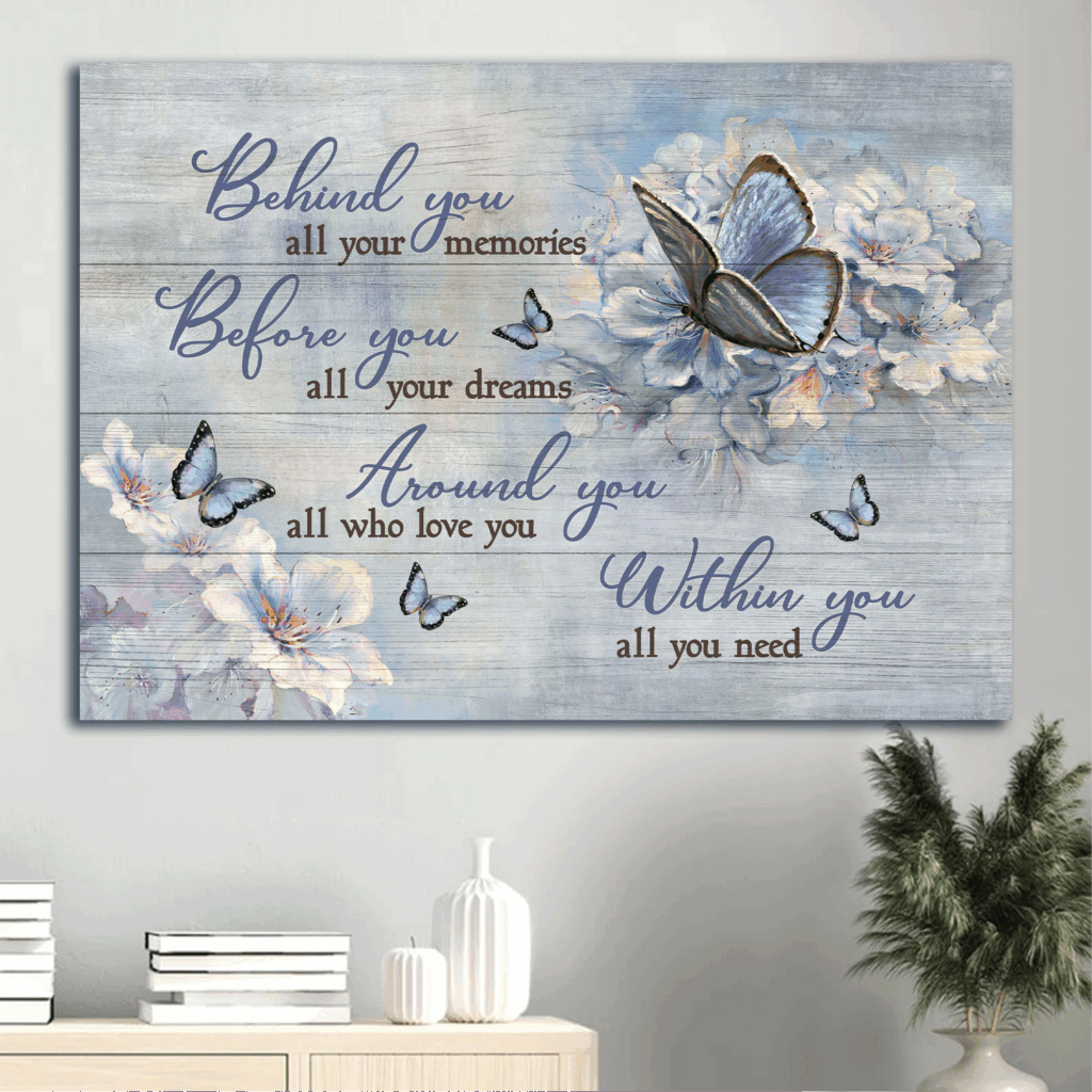 Vintage Christian Landscape Poster – Blue Butterfly & White Flower Poster Home Decor Gift Gift Vintage Christian Landscape Poster – Blue Butterfly & White Flower Poster Home Decor Gift Gift